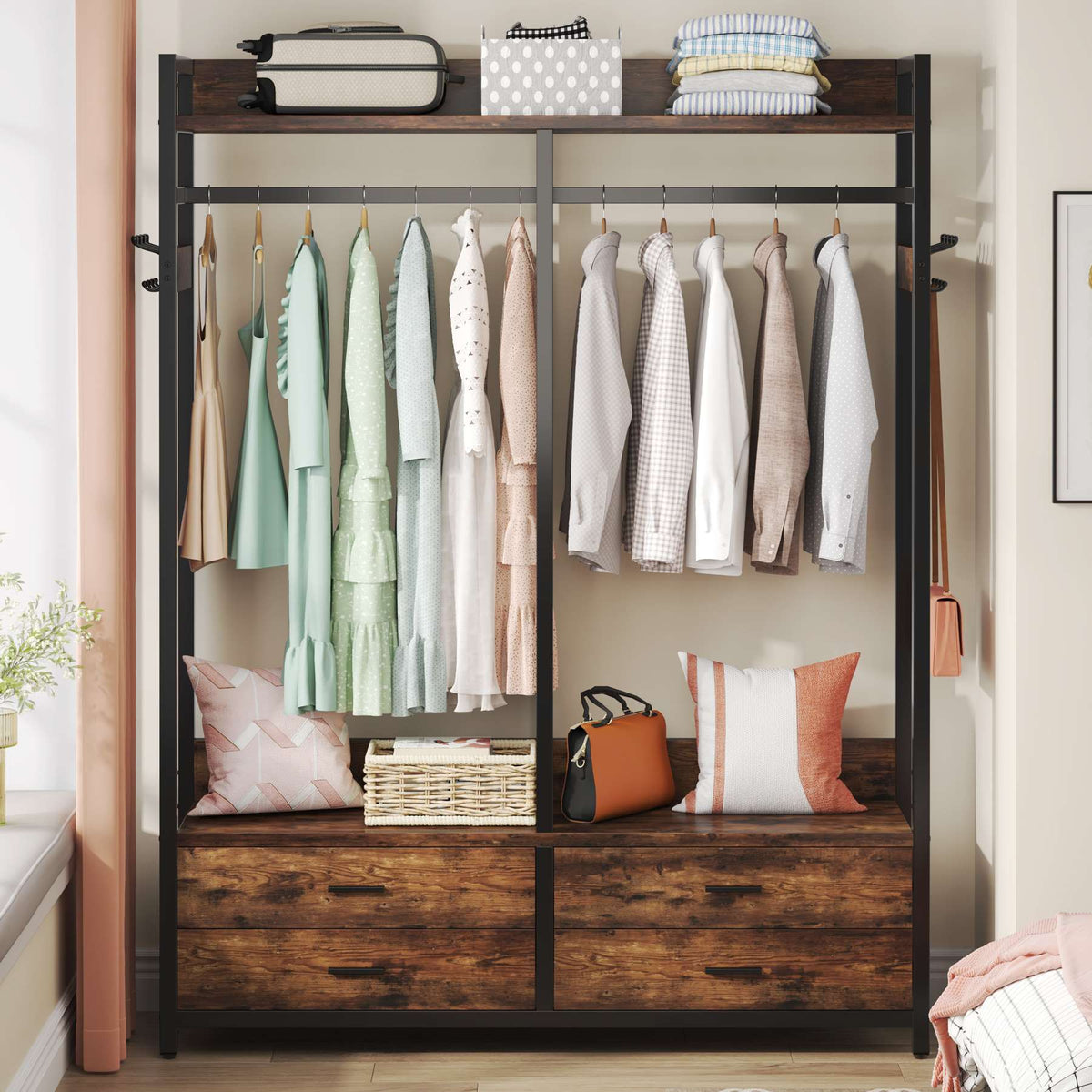 Standing Closets, Clothes Rack with Drawers & Shelves-Tribesigns