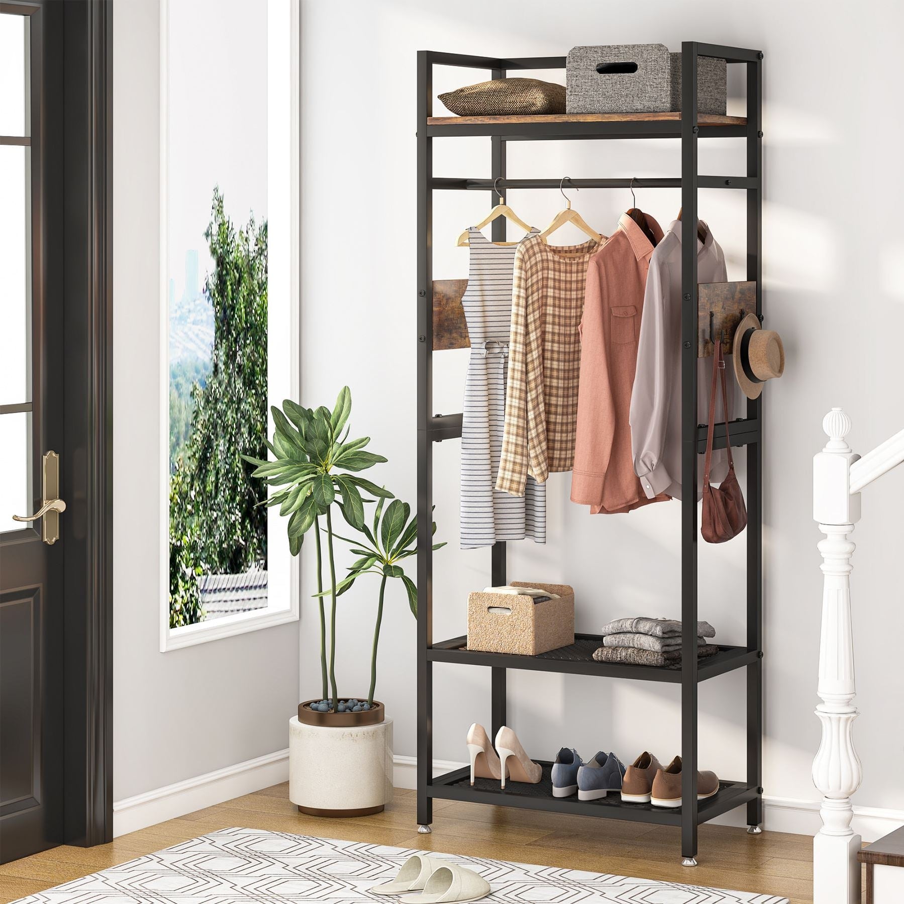 Tribesigns Freestanding Closet Organizer, Entryway Coat Garments Rack