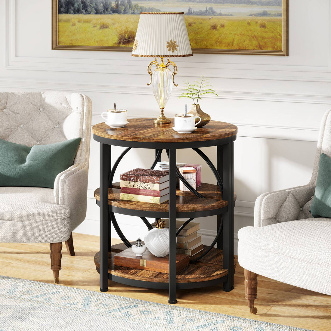 3-Tier Half-Round Side Table, Narrow End Tables For Living Room-Tribesigns