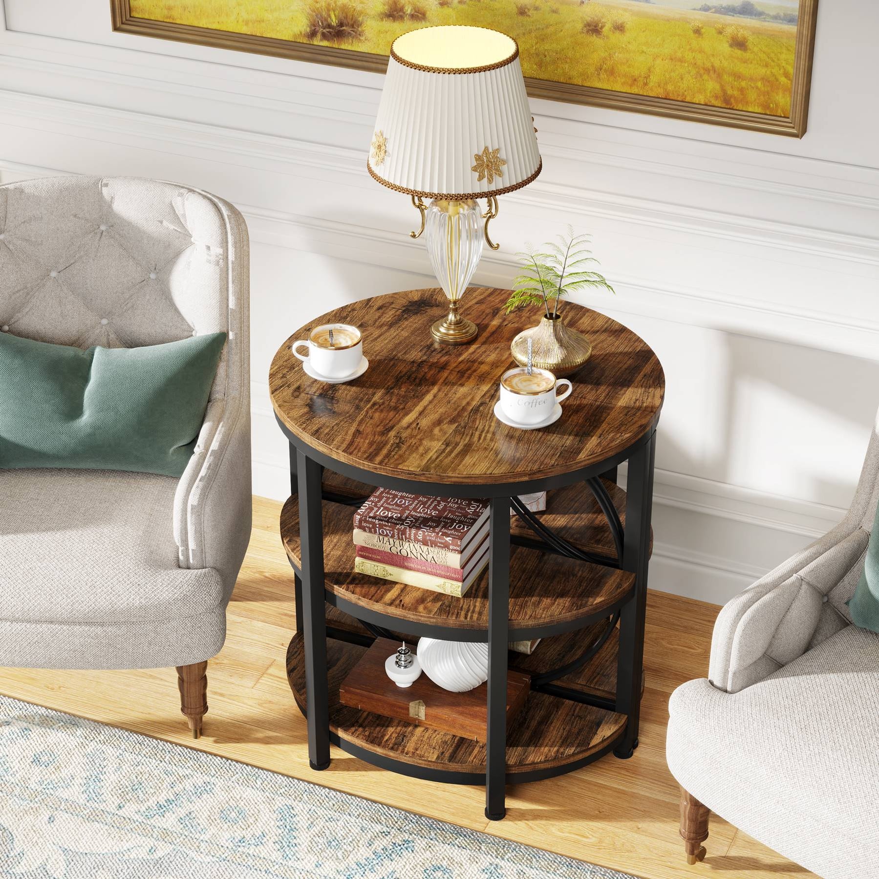 Tribesigns Half-Round End Table 3-Tier Narrow Side Table