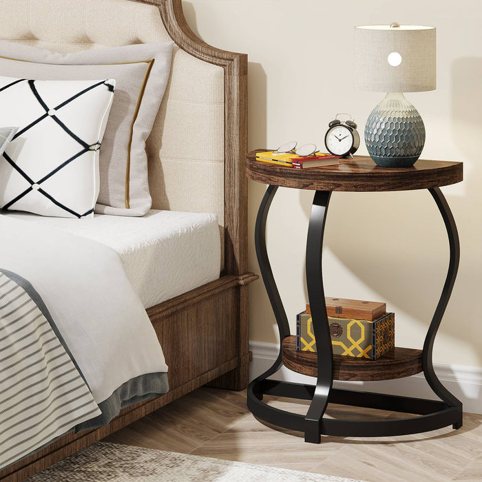 Tribesigns Half - Round End Table, Side Table with 2 - Tier Shelves Tribesigns