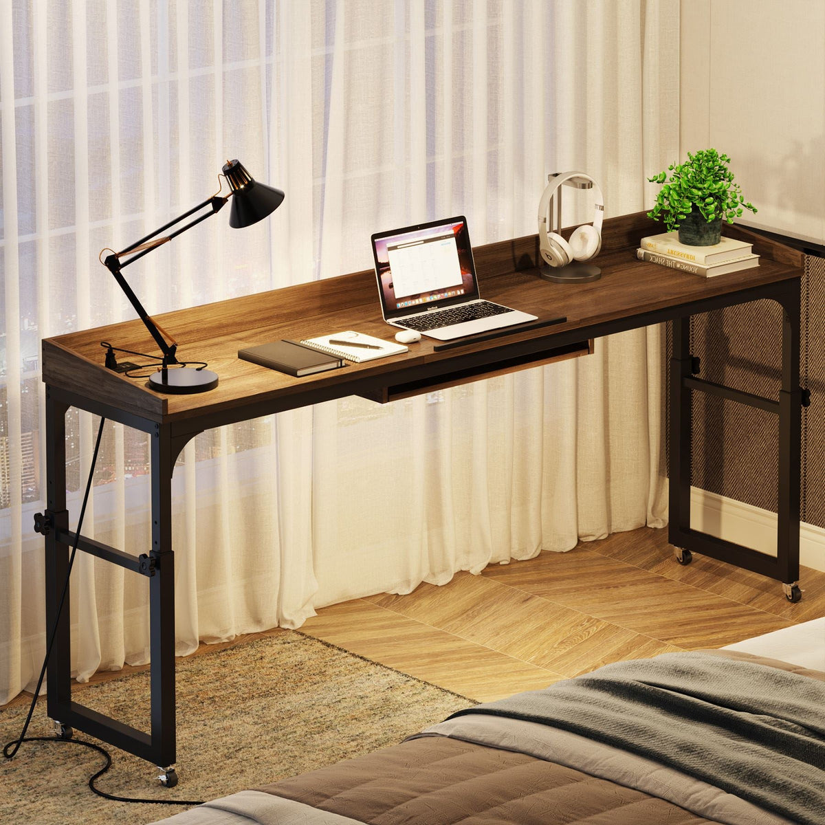 Overbed Table with Wheels, Adjustable Bed Table Over Bed-Tribesigns