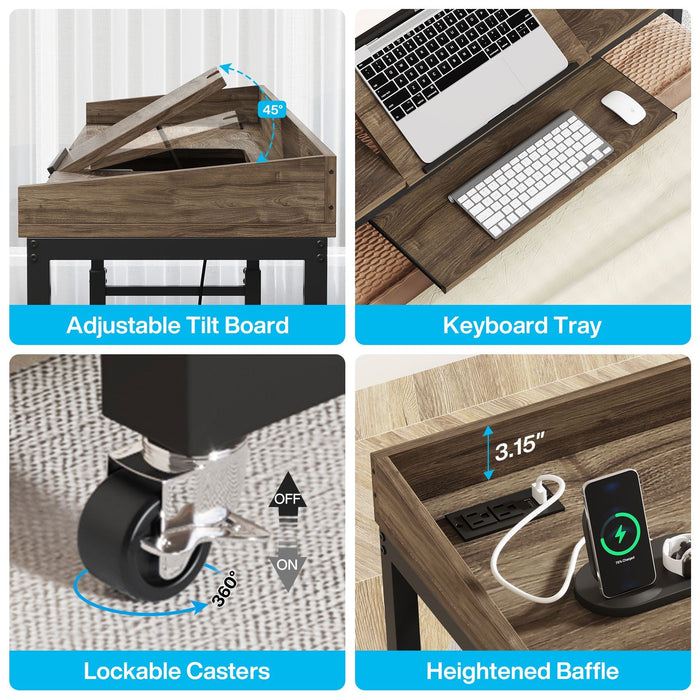 Tribesigns Height Adjustable Overbed Table with Wheels & Charging Station Tribesigns