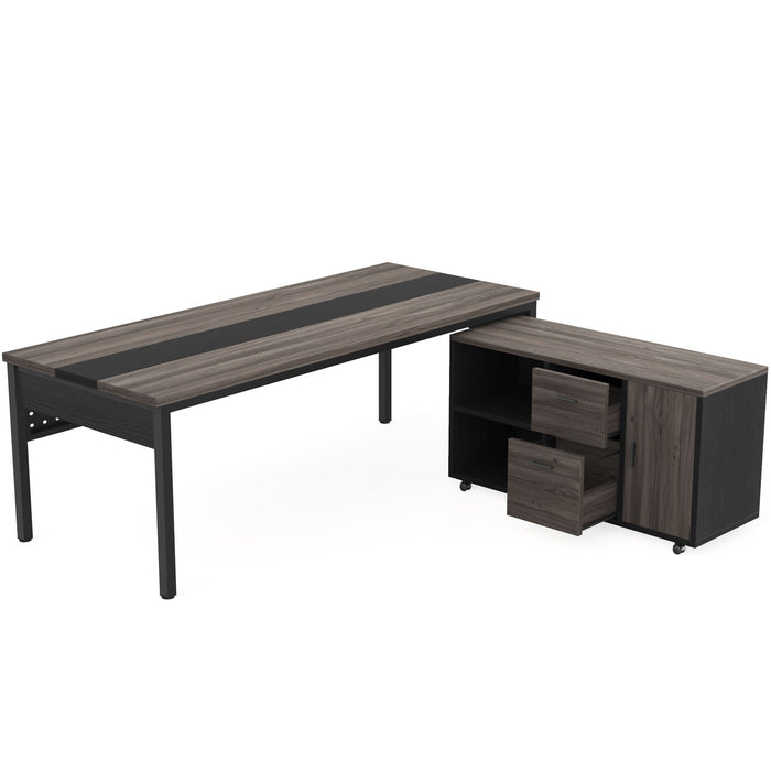 Tribesigns Industrial L - Shaped Desk, 71" Executive Desk with 47" Mobile File Cabinet Tribesigns