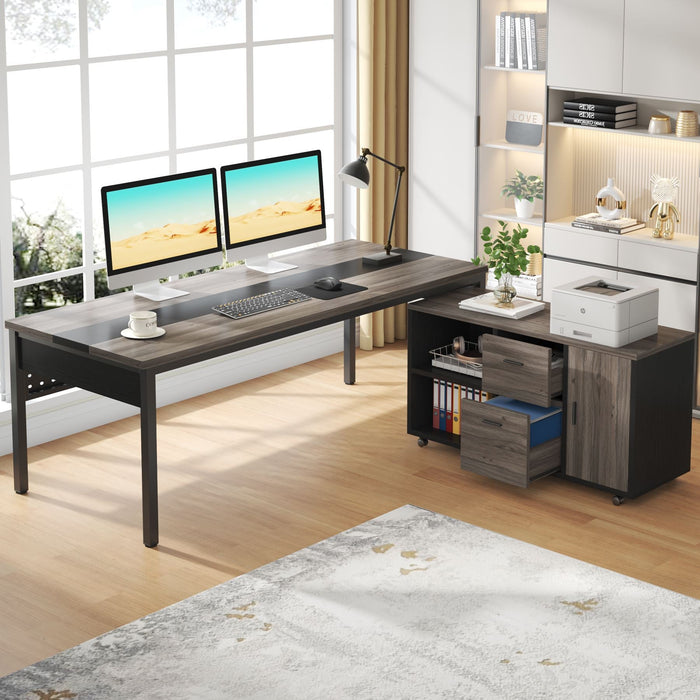 Tribesigns Industrial L - Shaped Desk, 71" Executive Desk with 47" Mobile File Cabinet Tribesigns