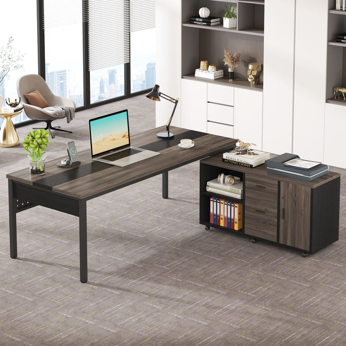 Tribesigns Industrial L - Shaped Desk, 71" Executive Desk with 47" Mobile File Cabinet Tribesigns