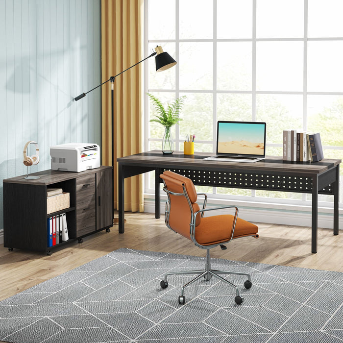 Tribesigns Industrial L - Shaped Desk, 71" Executive Desk with 47" Mobile File Cabinet Tribesigns