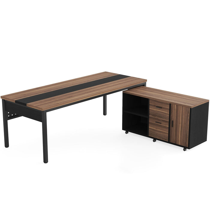 Tribesigns Industrial L - Shaped Desk, 71" Executive Desk with 47" Mobile File Cabinet Tribesigns