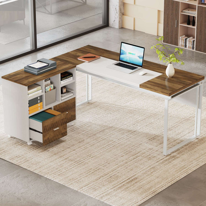 Tribesigns L - Shaped Executive Desk, 63" Computer Desk with Mobile File Cabinet Tribesigns