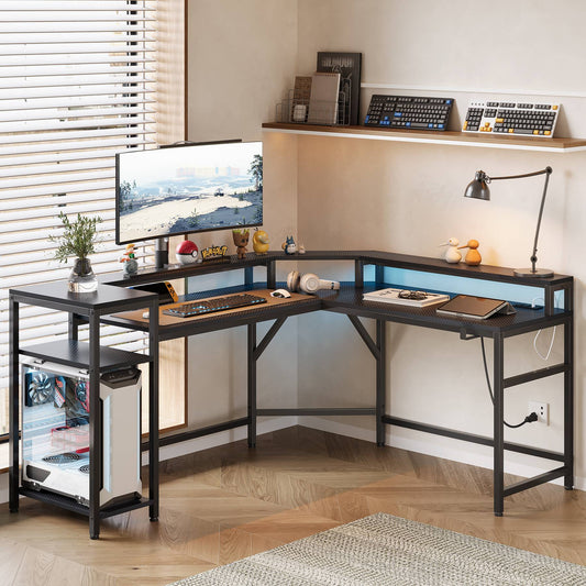 Tribesigns L - Shaped Gaming Desk Computer Desk with Power Outlets & LED Strips Tribesigns