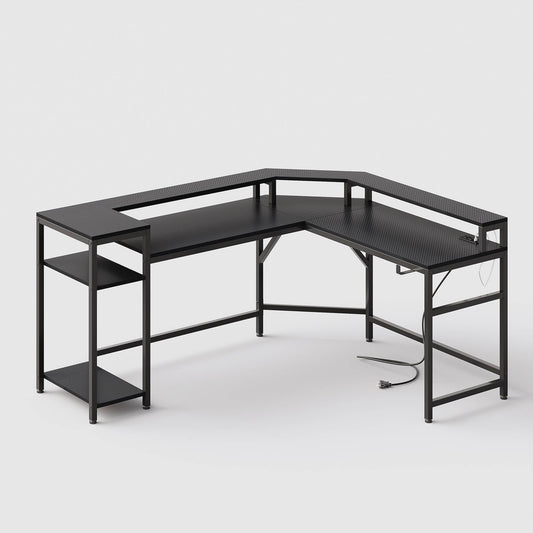 Tribesigns L - Shaped Gaming Desk Computer Desk with Power Outlets & LED Strips Tribesigns