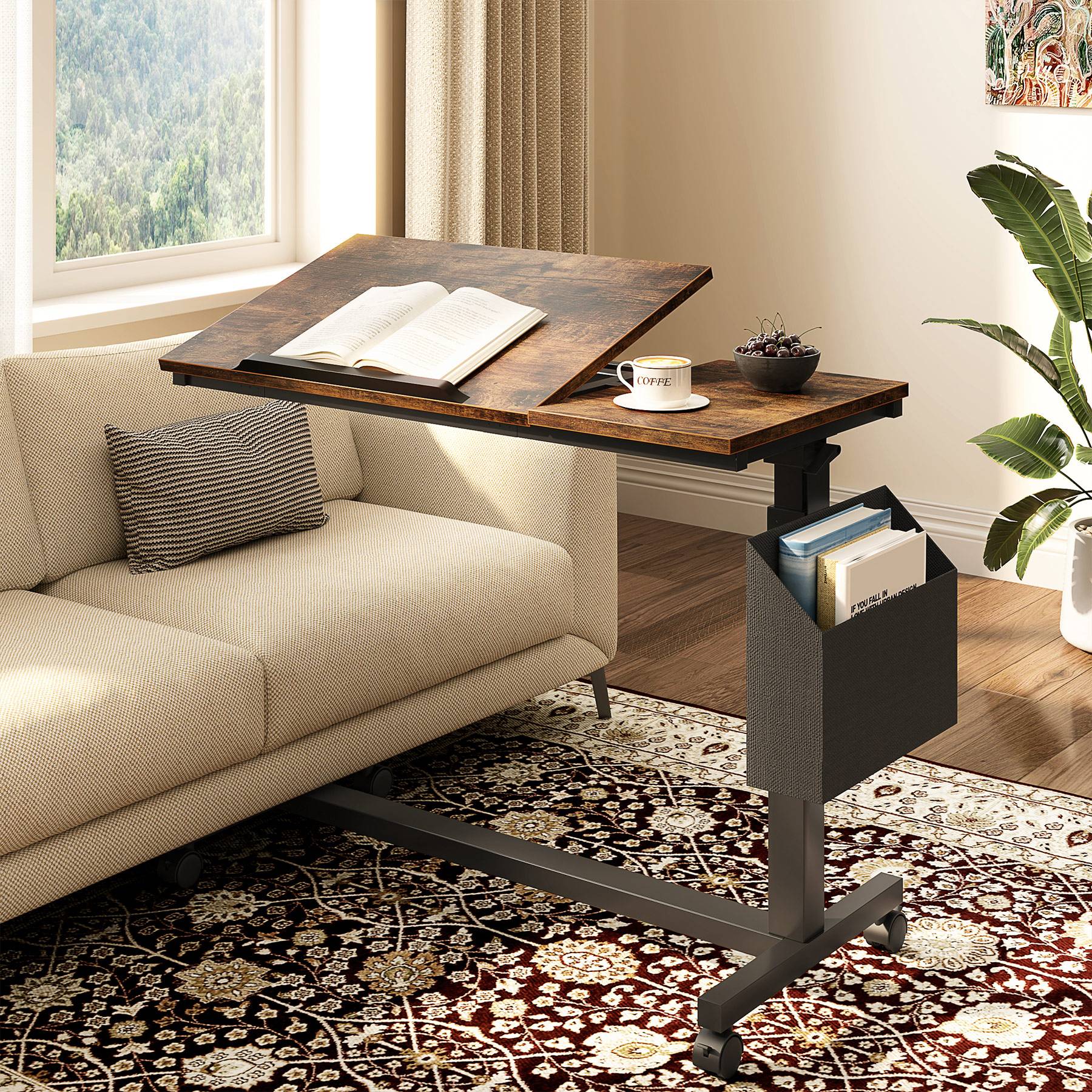 sogesfurniture End Table, draagbare laptoptafel met wielen, in hoogte sogesfurniture End Table, draagbare laptoptafel met wielen, in hoogte