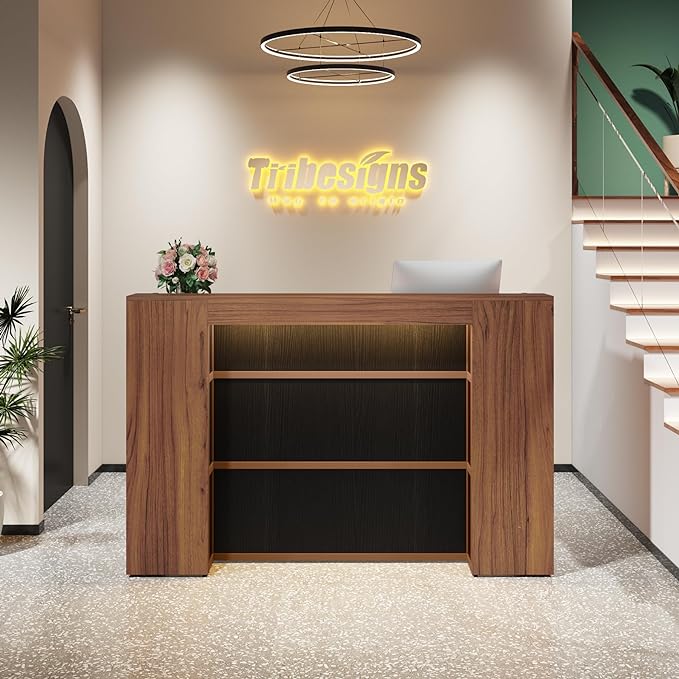 Tribesigns Modern Reception Desk, Large Counter Table Front Desk with LED Lights Tribesigns