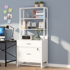 Vertical File Cabinet, 2 Drawers Filing Cabinet with Open Shelves Tribesigns