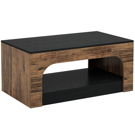 Wood Coffee Table, 2 - Tier Center Table Snack Table with Storage Tribesigns