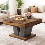 31.5 inch square wood-look coffee table in rustic brown and black