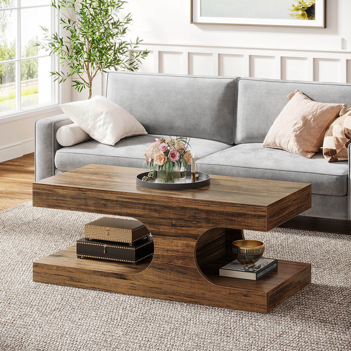 Wood Coffee Table, Rectangular Center Table for Living Room Tribesigns