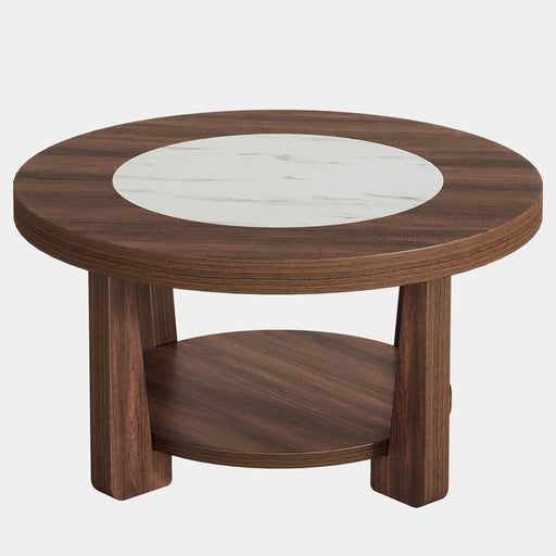 Wood Coffee Table, Round 2 - Tier Accent Center Table Tribesigns