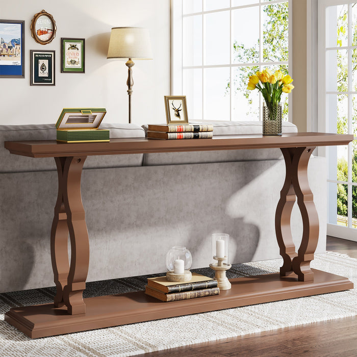 Wood Console Table, 63" Entry Sofa Table Behind Couch with 2 - Tier Shelves Tribesigns