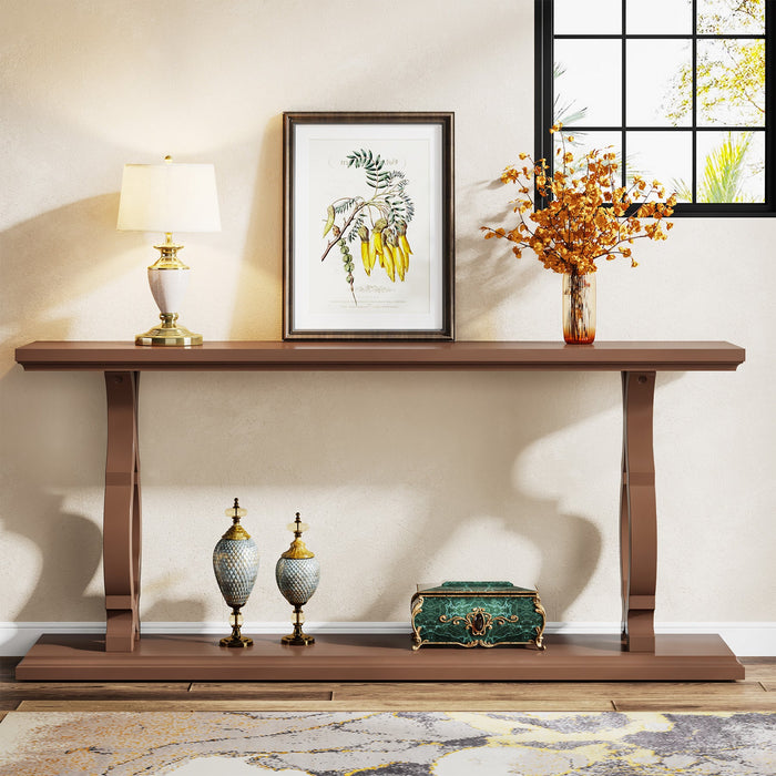 Wood Console Table, 63" Entry Sofa Table Behind Couch with 2 - Tier Shelves Tribesigns