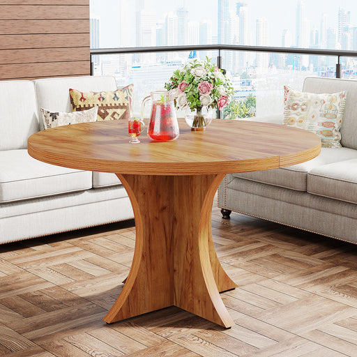 Wood Dining Table, 47.24 Inches Round Kitchen Table for 4-6 Tribesigns