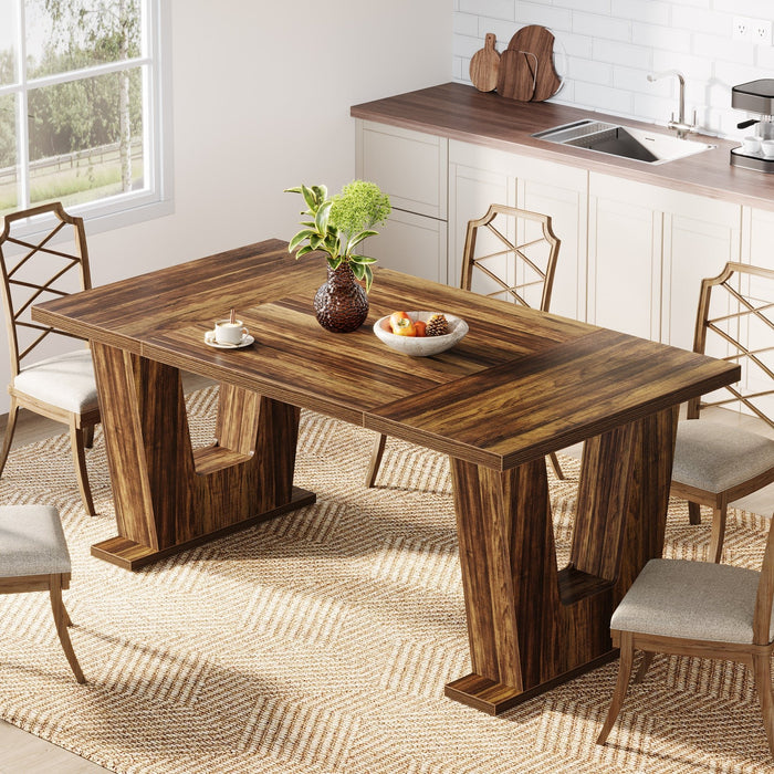 Wood Dining Table, 63" Farmhouse Kitchen Table with V - shaped Base Tribesigns