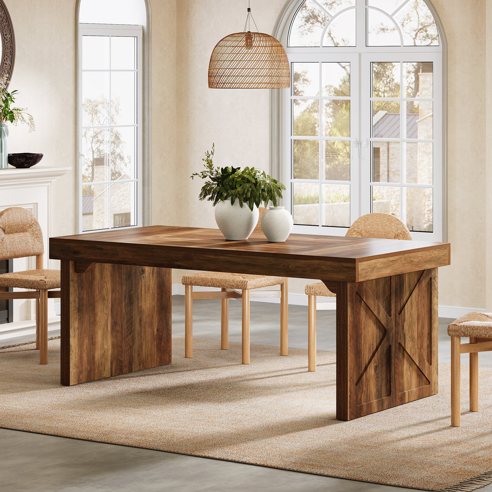 Tribesigns Wood Dining Table, 63" Rustic Rectangular Kitchen Table ...