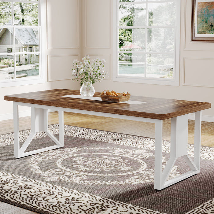 Wood Dining Table, 74.8-Inch Farmhouse Kitchen Table for 6-8 People Tribesigns