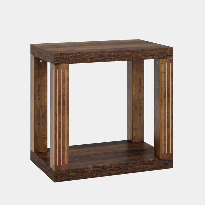 Wood End Table, 2 - Tier Farmhouse Side Table with Storage Shelf Tribesigns