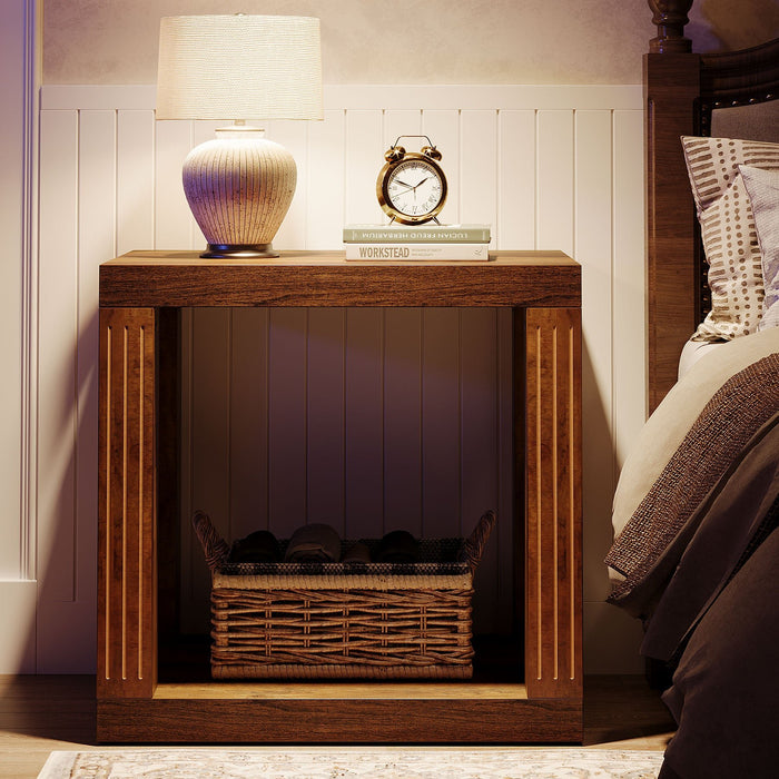 Wood End Table, 2 - Tier Farmhouse Side Table with Storage Shelf Tribesigns