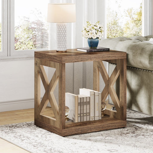 Wood End Table, 2 - Tier Side Table With Storage Shelf Tribesigns