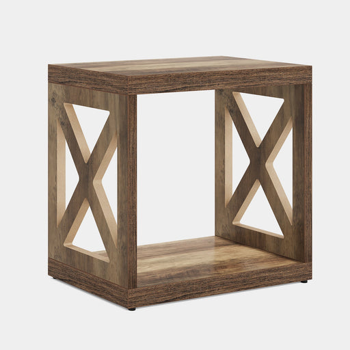 Wood End Table, 2 - Tier Side Table With Storage Shelf Tribesigns