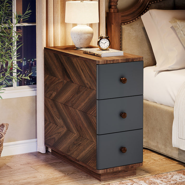 Wood End Table, 3 - Drawer Narrow Side Table Storage Cabinet Tribesigns