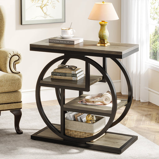 Wood End Table, 4 - Tier Side Table with Storage Shelves Tribesigns