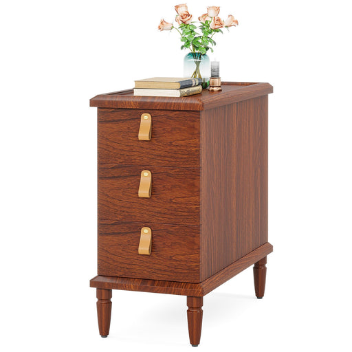Wood End Table, Classic Nightstand with 3 Wooden Drawers Tribesigns