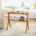 Wood End Table, Farmhouse Side Table with 2 - Tier Storage Shelf Tribesigns