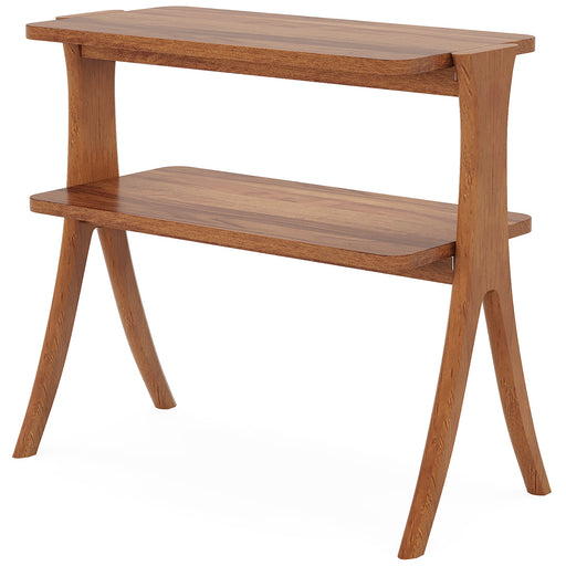 Wood End Table, Farmhouse Side Table with 2 - Tier Storage Shelf Tribesigns