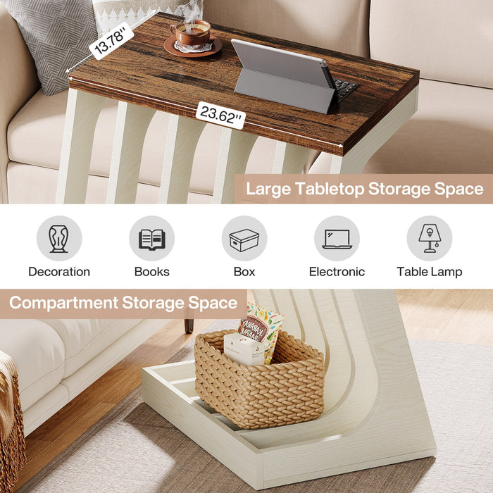 Wood End Table, Modern Side Table with 5 Storage Compartments Tribesigns