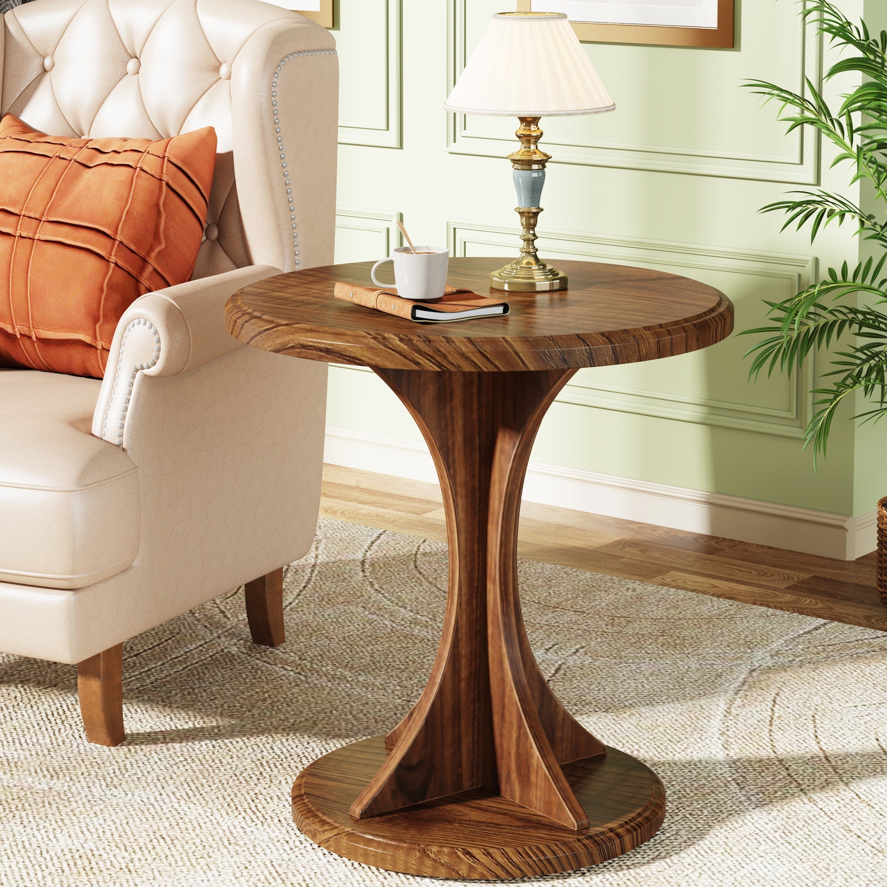 Wood End Table Round Sofa Side Table Vintage Nightstand