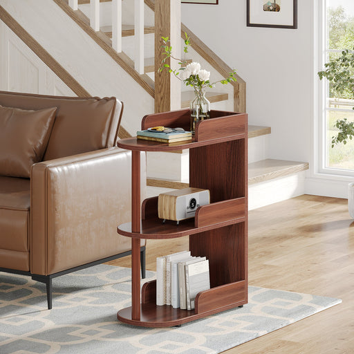 Wood End Table, Sofa Side Table with 3 Storage Shelves Tribesigns