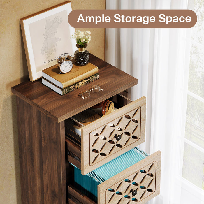 Wood File Cabinet, Vertical 4 - Drawer Filing Cabinet for A4/Letter Size Tribesigns