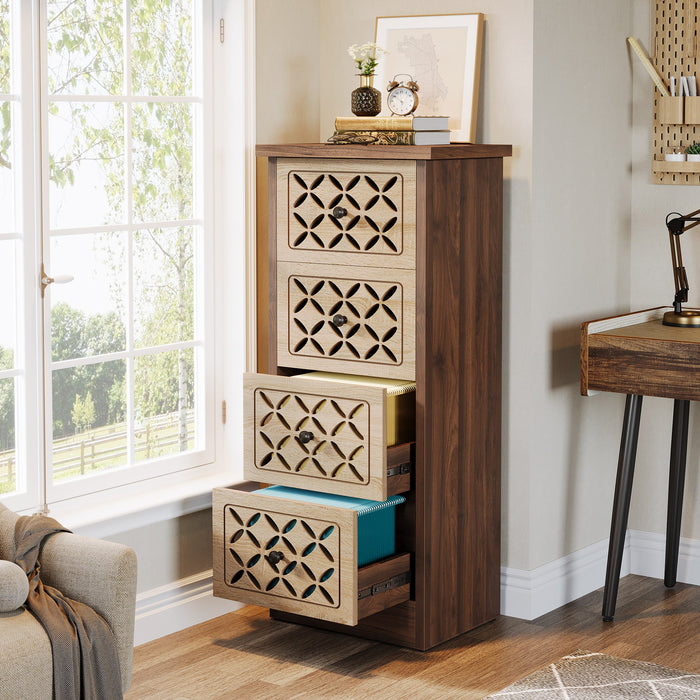 Wood File Cabinet, Vertical 4 - Drawer Filing Cabinet for A4/Letter Size Tribesigns