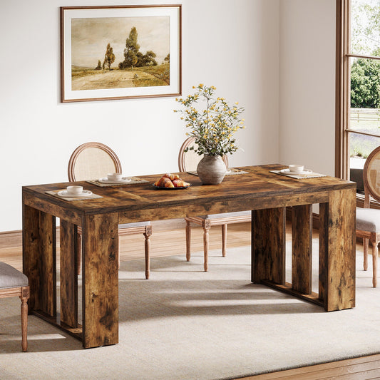 Wood Kitchen Table, 63" Farmhouse Dining Table for 4 - 6 People Tribesigns