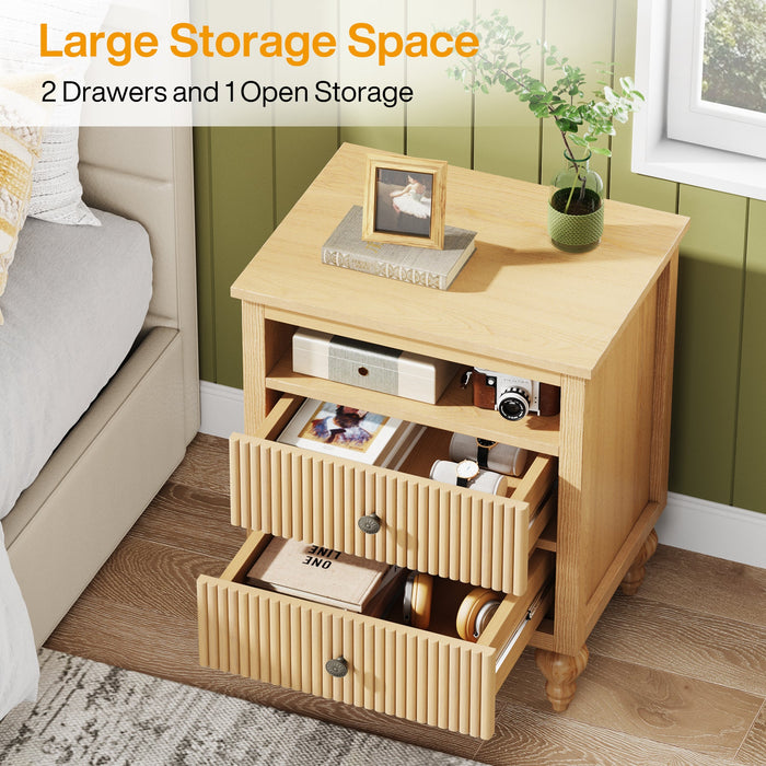 Wood Nightstand, 2 Drawers Sofa Side Table with Open Storage Space Tribesigns