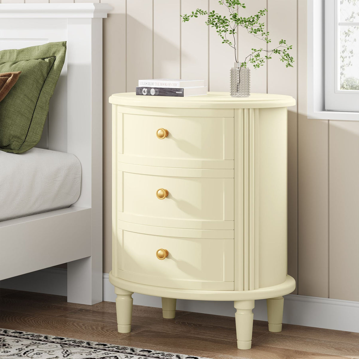 Tribesigns Nightstand Off White Bedside Table with 3 Drawers