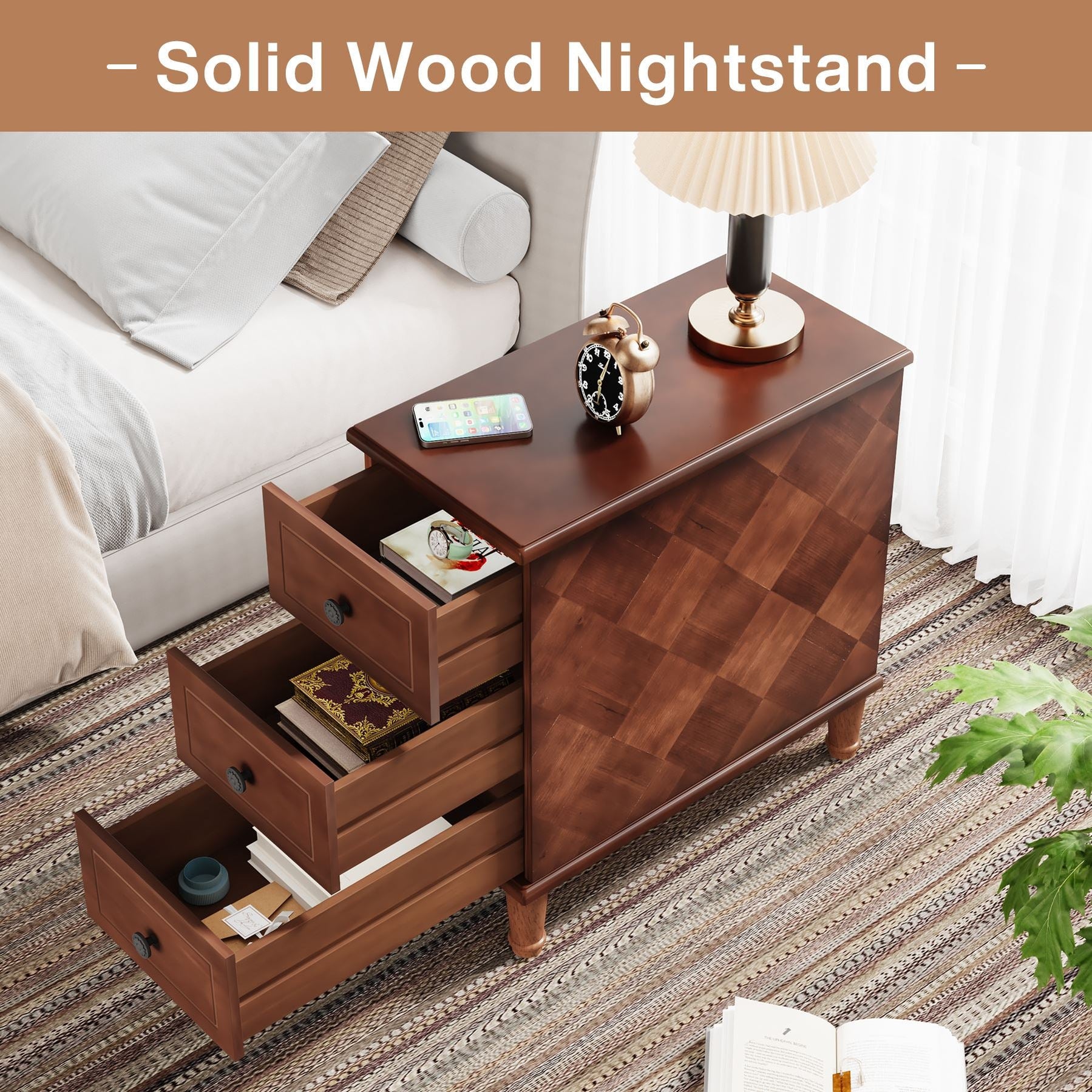 Tribesigns Wood Nightstand, Fully Assembled Side Table with 3 Drawers