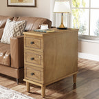 Wood Nightstand, Fully Assembled Narrow Side Table with 3 Drawers Tribesigns