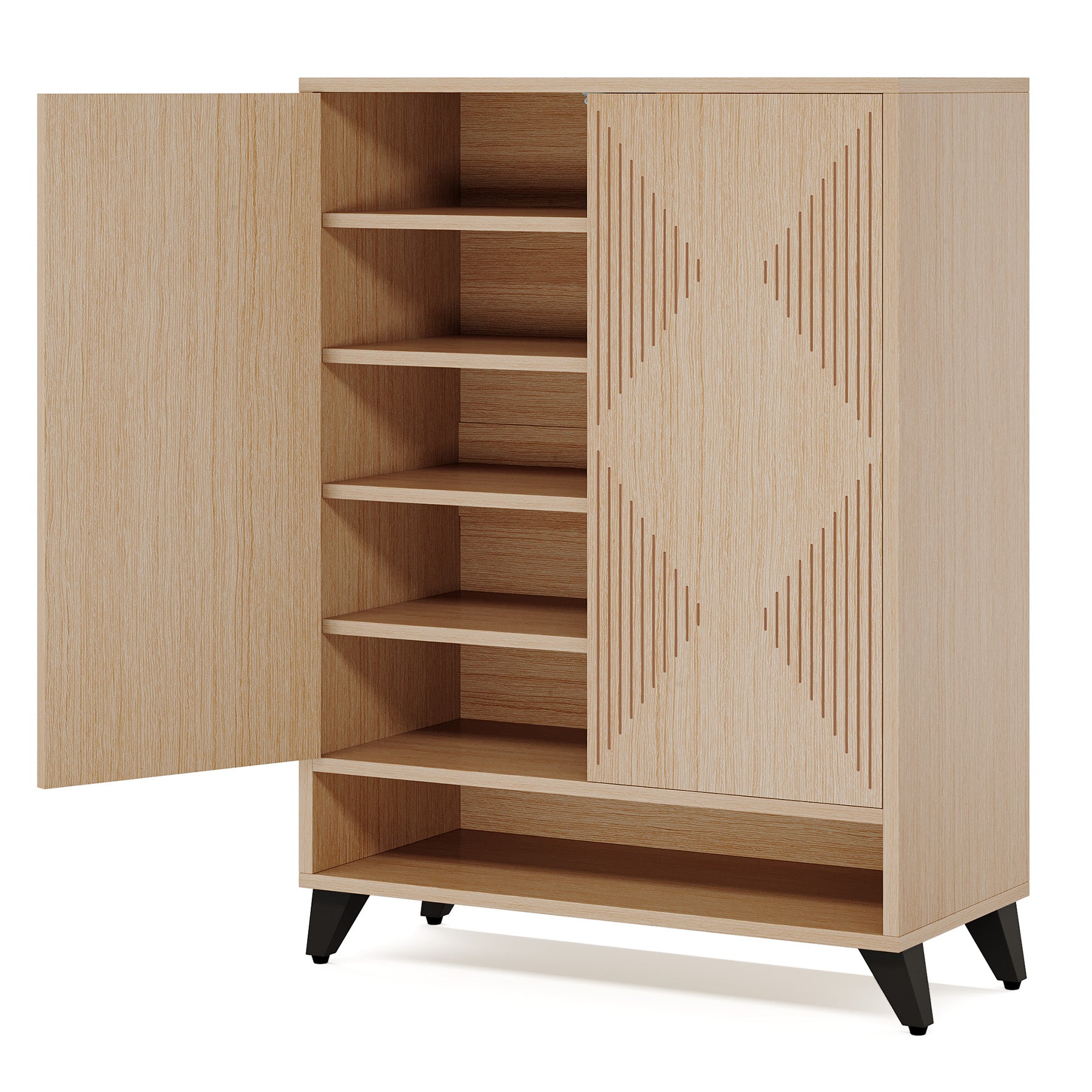 Wood Shoe Cabinet, 6-Tier Shoe Organizer Storage Cabinet with Adjustable Shelves