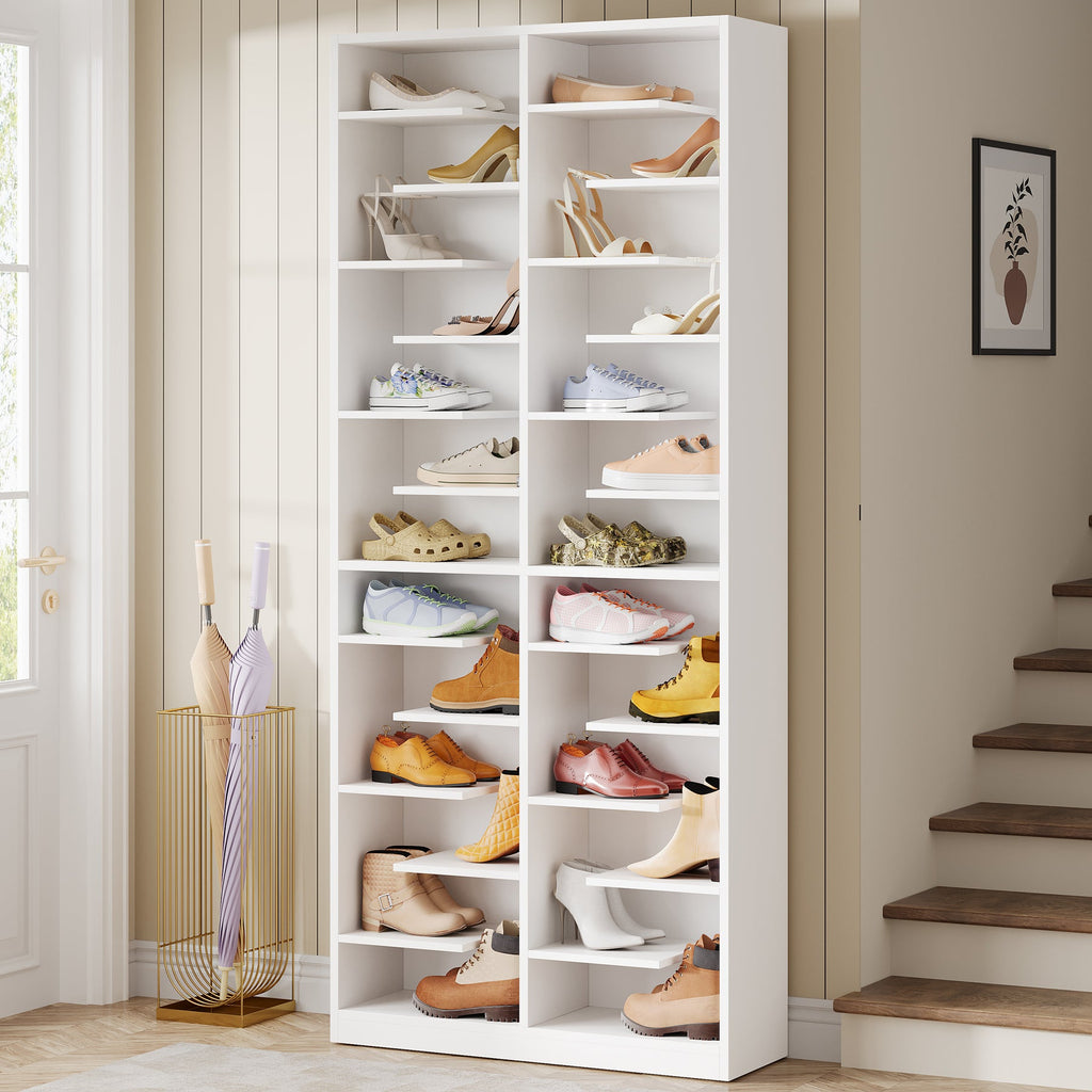 Tribesigns Wood Shoe Cabinet Freestanding Shoe Rack with 26 Cubbies