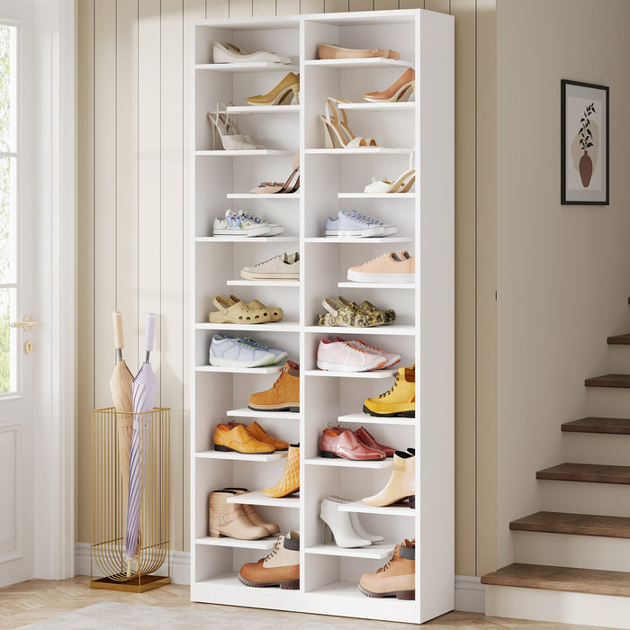 Wood Shoe Cabinet, Freestanding Shoe Rack with 26 Cubbies Tribesigns